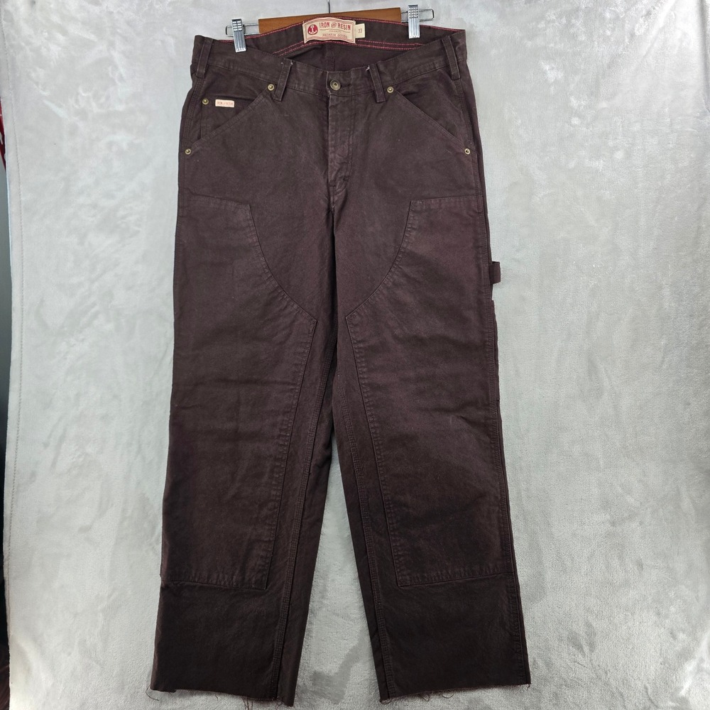 Iron and Resin Double Knee Carpenter Pants Mens 33 Brown Canvas Workwear Utility